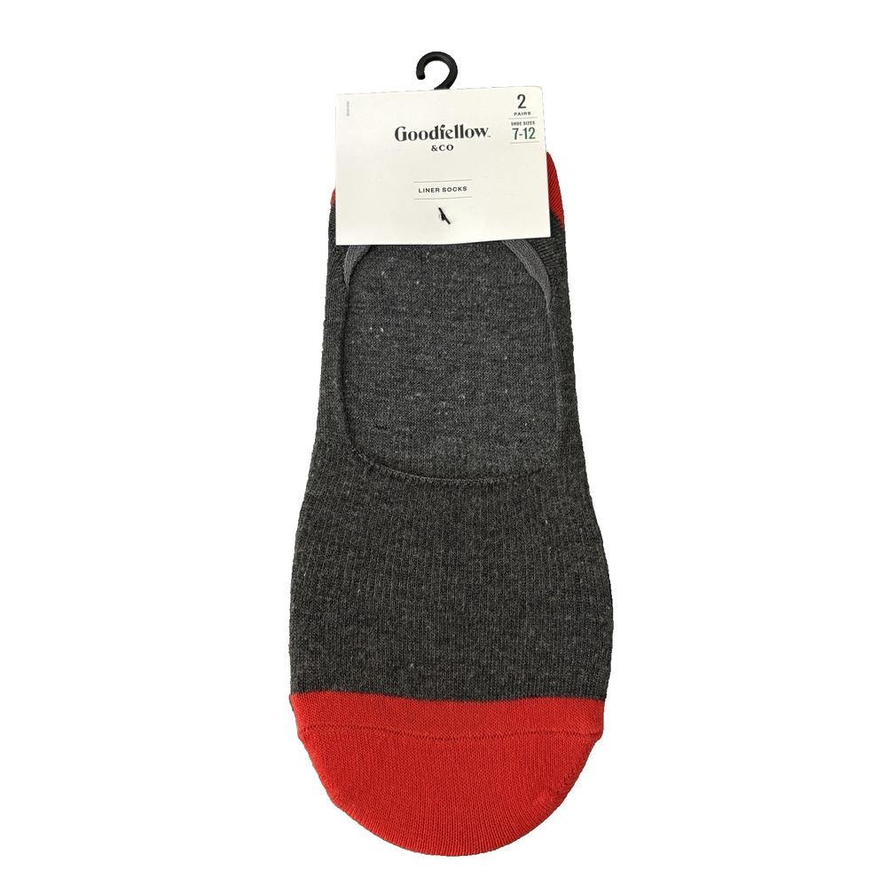 Men's Goodfellow & Co 2 Pairs Liner Socks Gray Red Shoe Size: 7-12 NEW